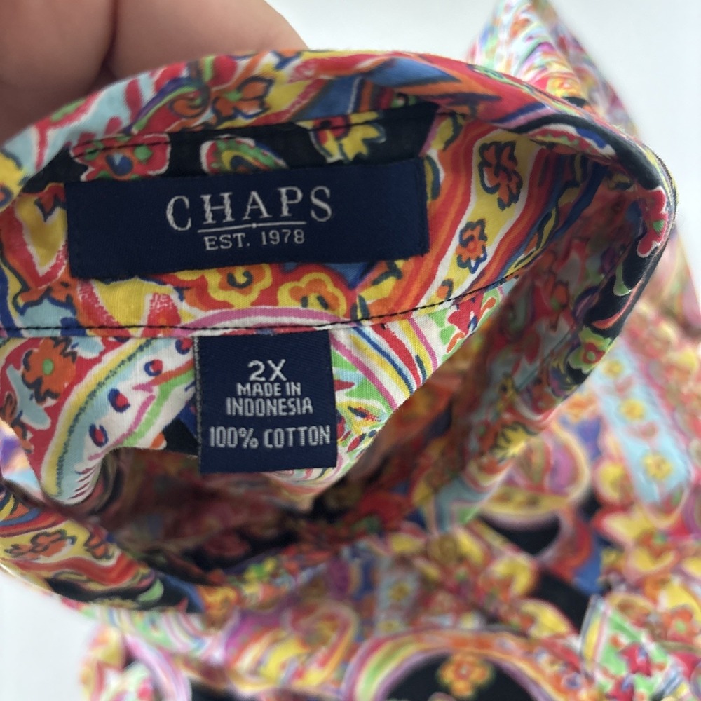 Chaps Shirt Womens 2X Colorful Paisley 100% Cotton Long Sleeve Button up top - Picture 7 of 11